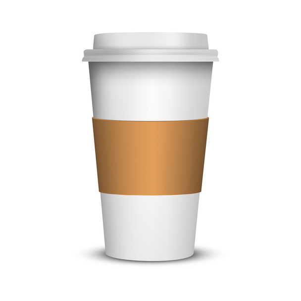 Close up take-out coffee with brown cap and cup holder. Isolated - Vector, afbeelding