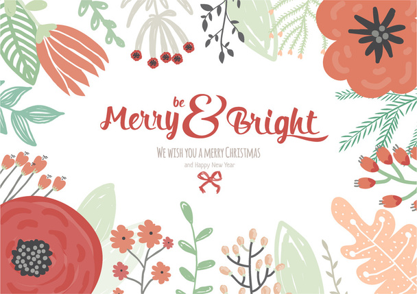 Vintage Merry Christmas And Happy New Year Card - Vector, imagen