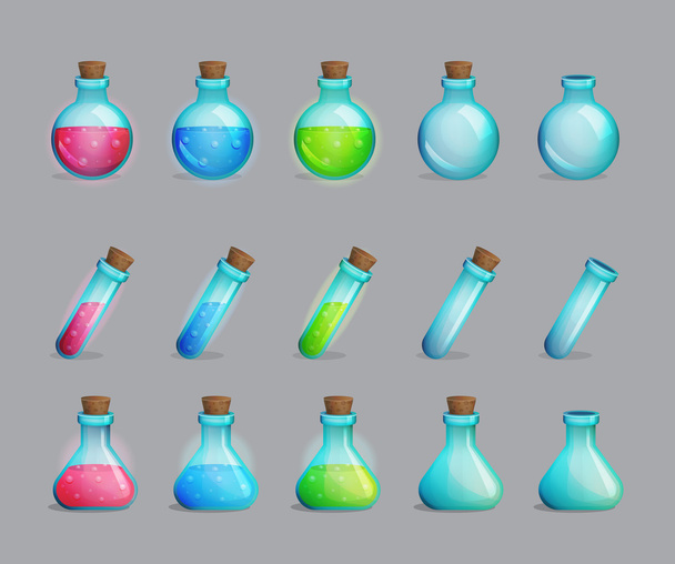 Collection of magic potions and bottles for them - Wektor, obraz