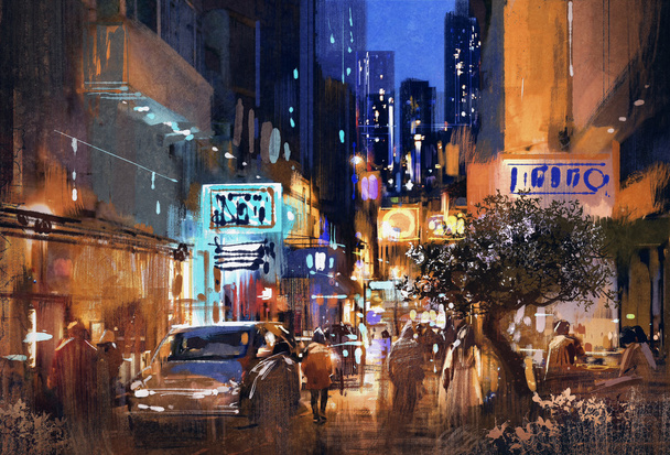 éjszakai utca, városkép, illusztráció - Fotó, kép