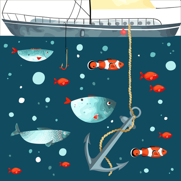 Hauskoja kaloja turkoosissa vedessä
 - Vektori, kuva
