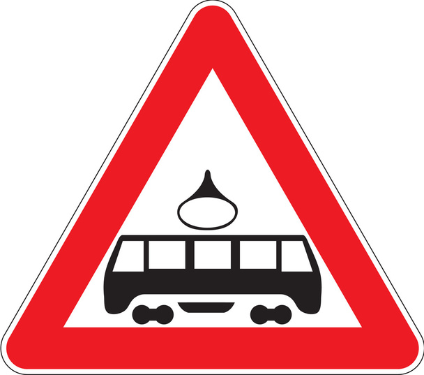 トラムの線との交差点の警告サイン - ベクター画像