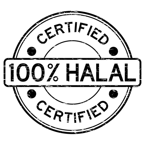 Grunge negro 100% halal certificado sello de goma
 - Vector, Imagen