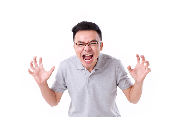 θυμωμένος άνθρωπος ουρλιάζοντας, studio απομονωμένες - Φωτογραφία, εικόνα