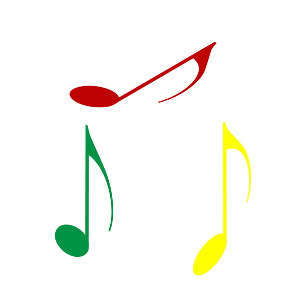 Signo de nota musical. Estilo isométrico de icono rojo, verde y amarillo
. - Vector, Imagen