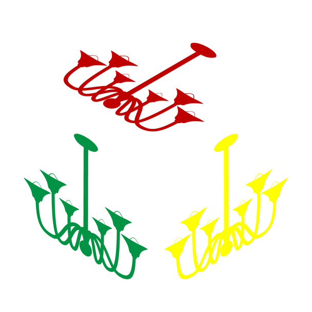 Kronleuchter einfaches Zeichen. isometrischer Stil mit rotem, grünem und gelbem Symbol. - Vektor, Bild