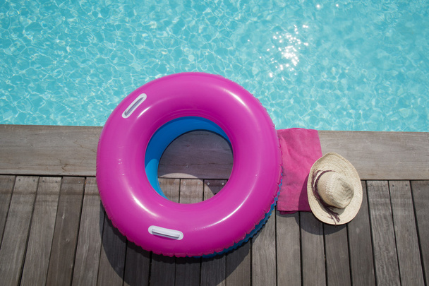 Pink and blue buoy on the swimming pool - Φωτογραφία, εικόνα