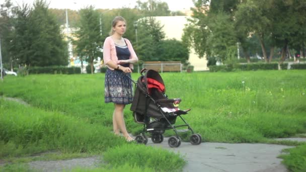 mother rolls the stroller - Πλάνα, βίντεο