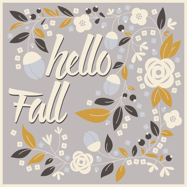 Autumn card design with floral frame and typographical message - Vektör, Görsel