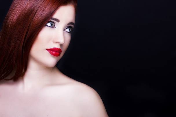 Gorgeous young woman with long eyelashes and red lips.  - Φωτογραφία, εικόνα