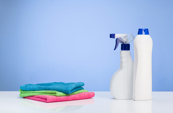Cleaning product concept background with accessories - Foto, immagini