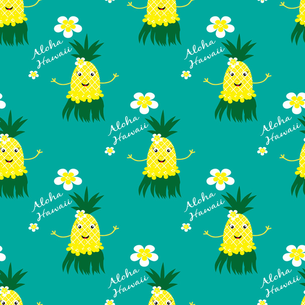 Hawaiian seamless pattern with funny pineapple - Vetor, Imagem