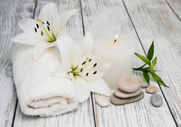 Spa products with white lily - Photo, Image