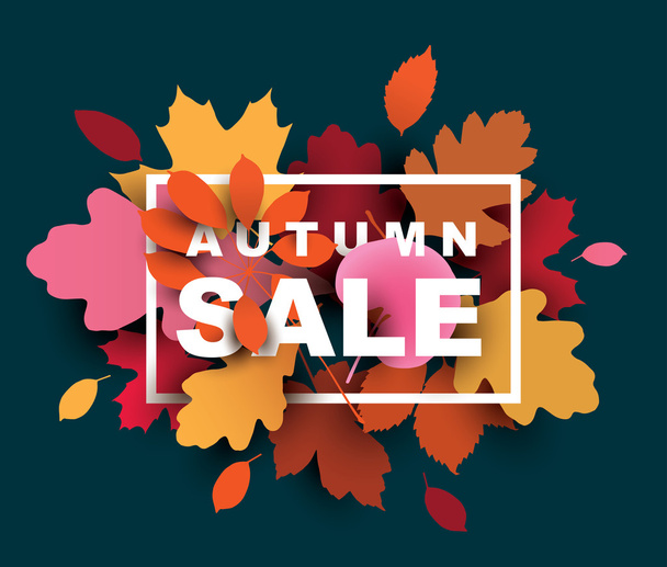 Autumn sale illustration with colorful leaves. - Vector, imagen