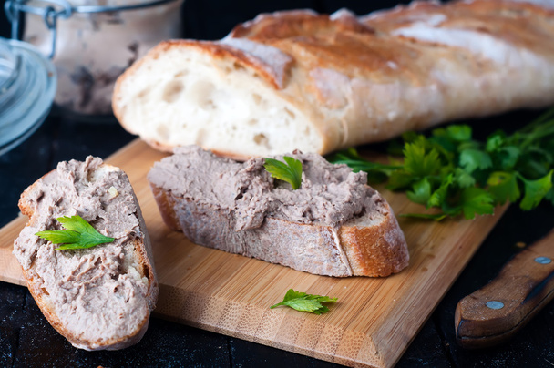 mousse, pate in a jar with baguette and parsley - Photo, Image