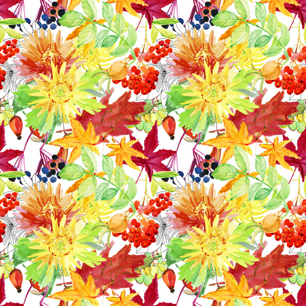 Seamless pattern with autumn leaves and berries - Foto, afbeelding