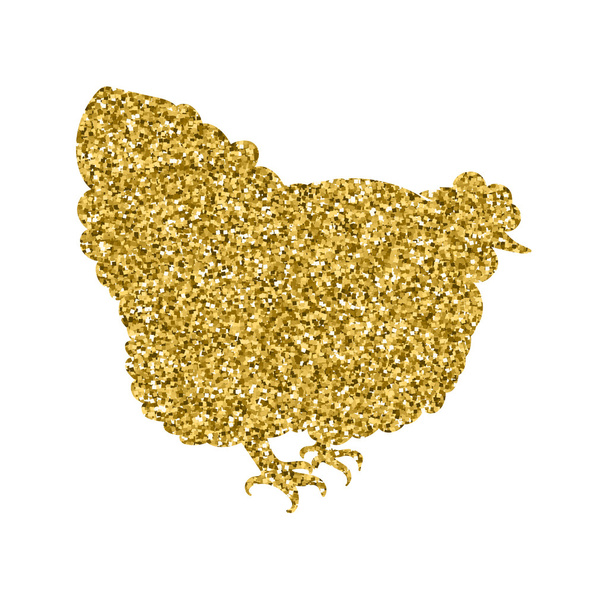 Złoty brokat kura na białym tle. Ręcznie rysowane doodle sylwetka - Wektor, obraz