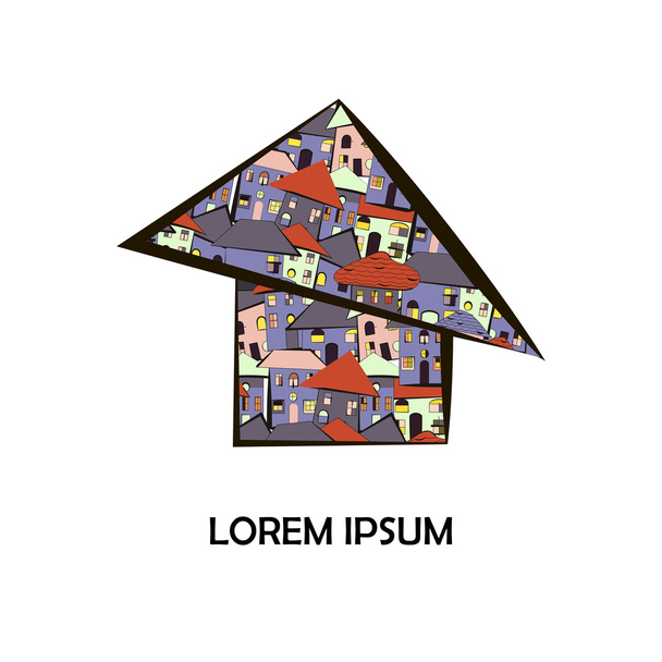 Optimistisches Bild mit Häusern im Kinderstil mit nahtlosem Muster. primitive und einfache naive Cartoonhäuser, bunte Zeichnungen - Vektor, Bild