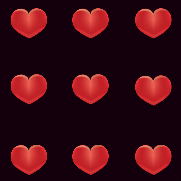 Red hearts on a black background - Vektor, Bild