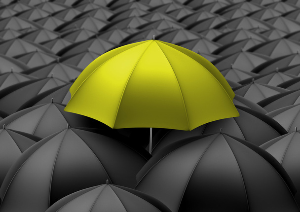 Žlutý deštník nad černé deštníky - Fotografie, Obrázek