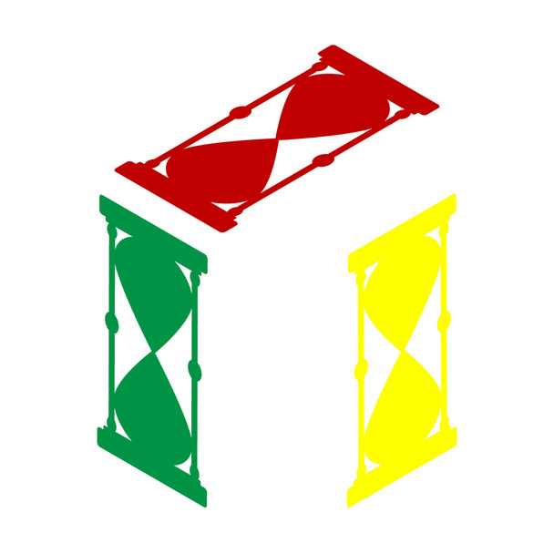 Zandloper teken de afbeelding. Isometrische stijl van rode, groene en gele pictogram. - Vector, afbeelding