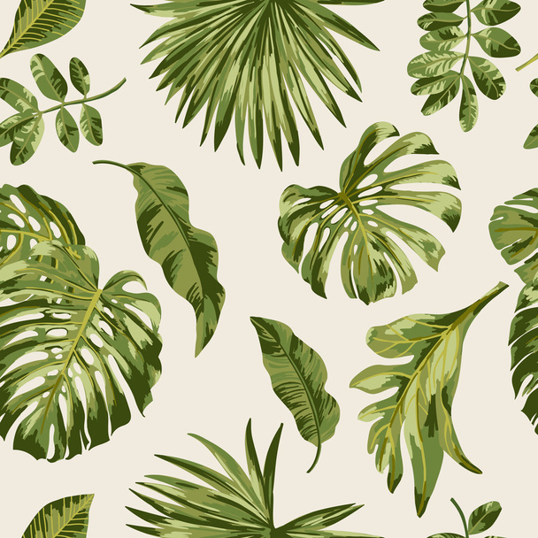 Seamless exotic pattern with tropical leaves - Διάνυσμα, εικόνα