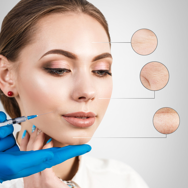 Injection cosmétique sur le joli visage féminin
. - Photo, image