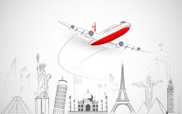 Airplane flying above World - Vector, Image