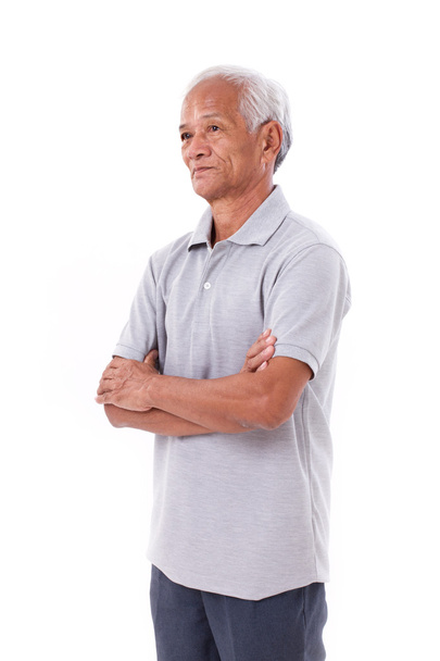 retrato de asiático viejo hombre, brazo cruce
 - Foto, imagen