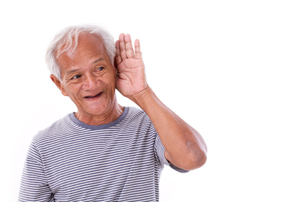 усміхнений, щасливий старший старий слухає
 - Фото, зображення