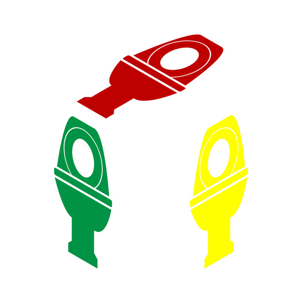 トイレのサインのイラスト。赤、緑、黄色のアイコンのアイソメ図スタイル. - ベクター画像