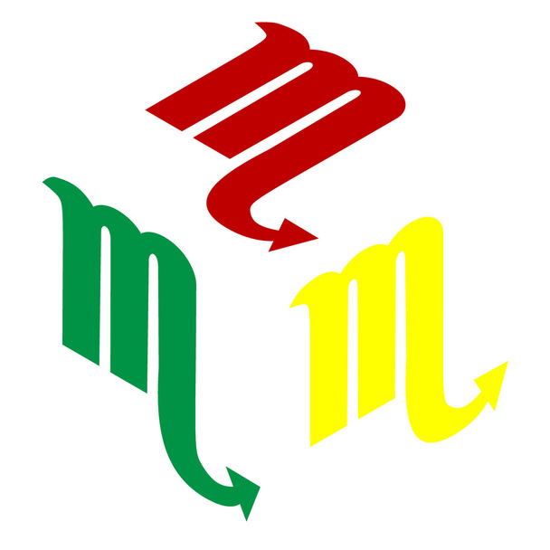 Illustration de signe Scorpion. Style isométrique d'icône rouge, verte et jaune
. - Vecteur, image
