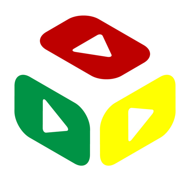 Играть на кнопке. Изометрический стиль иконки: красный, зеленый и желтый
. - Вектор,изображение