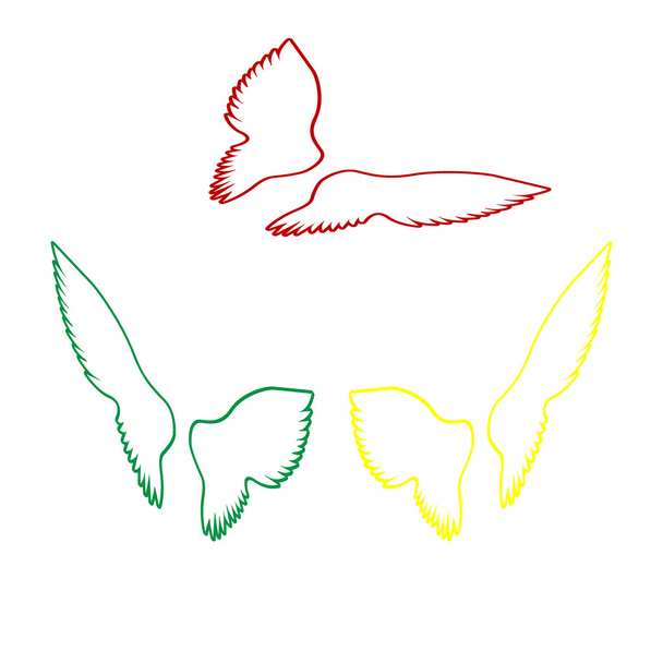 翼は署名の図です。赤、緑、黄色のアイコンのアイソメ図スタイル. - ベクター画像
