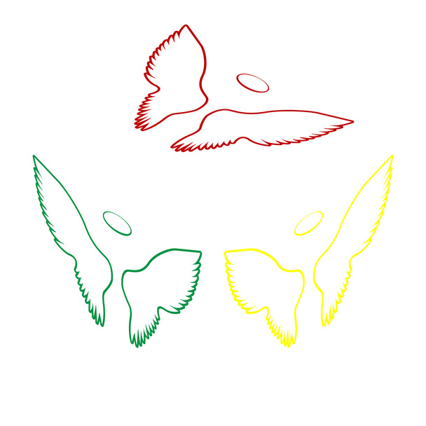 Φτερά υπογράφουν εικονογράφηση. Ισομετρική στυλ κόκκινο, πράσινο και κίτρινο εικονίδιο. - Διάνυσμα, εικόνα