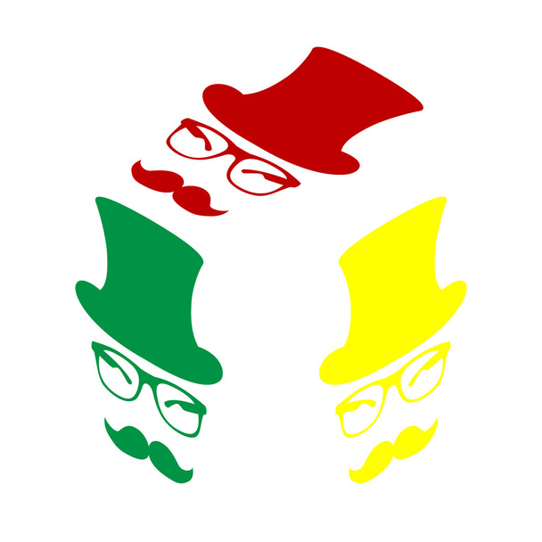 Hipster Accessoires Design. isometrischer Stil mit rotem, grünem und gelbem Symbol. - Vektor, Bild