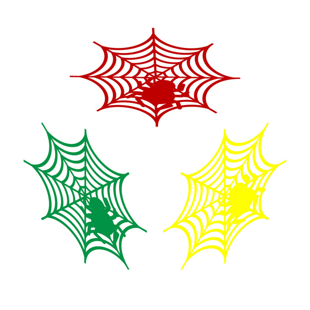 Spinne auf Web-Illustration isometrischen Stil der roten, grünen und gelben Symbol. - Vektor, Bild