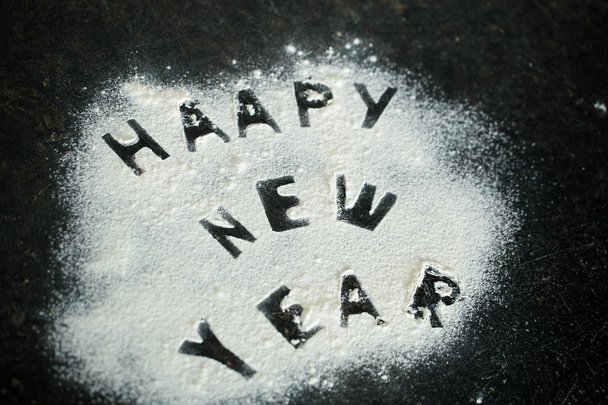 Nowy rok 2017 napis mąki na stole - Zdjęcie, obraz