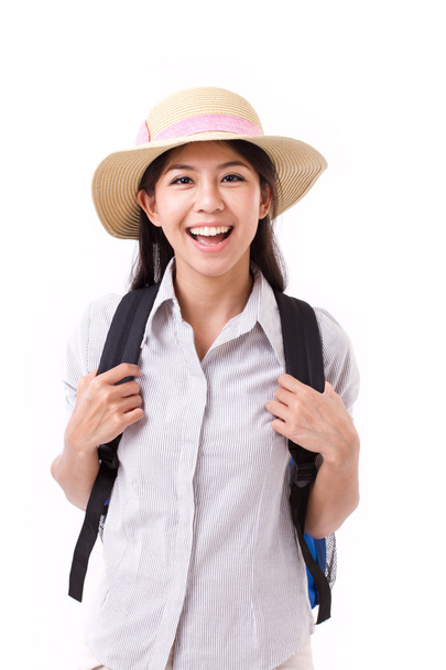 šťastný, asijské ženy cestovatelů, samostatný - Fotografie, Obrázek