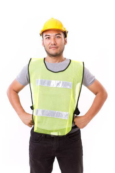 confiant, travailleur de la construction forte sur fond blanc
 - Photo, image