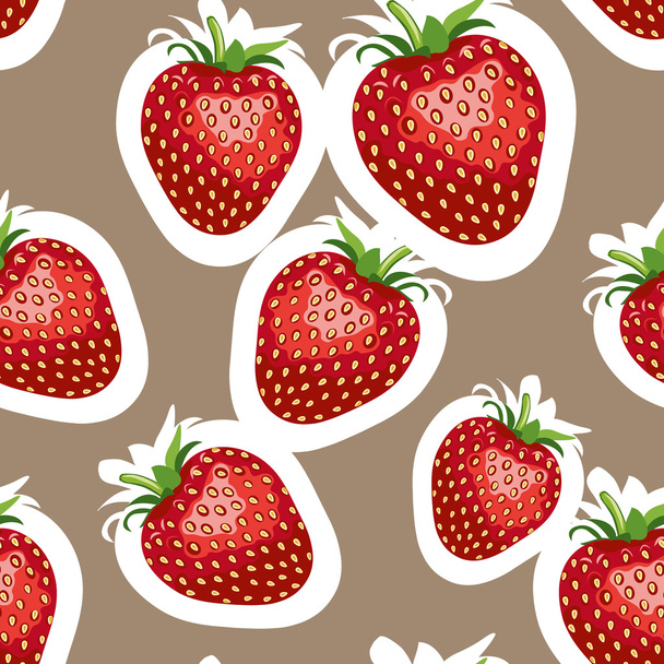 Pattern of realistic image of delicious big strawberries different sizes. Brown background - Вектор,изображение