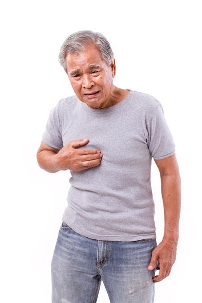 хворий старий, який страждає від печії, кислотний рефлюкс
 - Фото, зображення