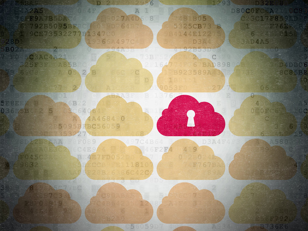 Felhő technológia fogalom: felhő-val kulcslyuk ikon-ra digitális adat papír háttér - Fotó, kép