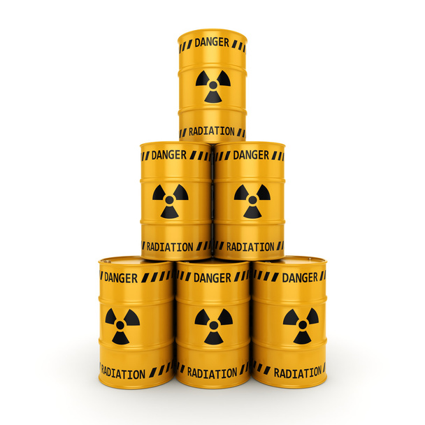 3D rendering Yellow radioactive barrels - Foto, Imagem