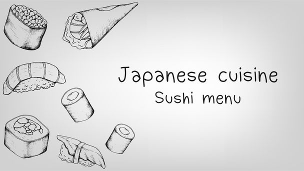 Dania kuchni japońskiej wektor ilustrator. Sushi menu. - Wektor, obraz
