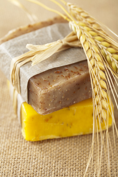 Homemade soap bars with wheat spikelets, - Photo, Image