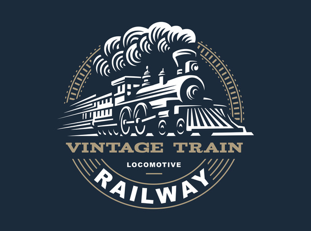 機関車のロゴの図、ビンテージ スタイルのエンブレム - ベクター画像