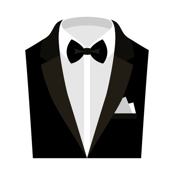 Trendy men's clothes with jacket, shirt, bow tie and handkerchief. Men's wardrobe - Vector, imagen