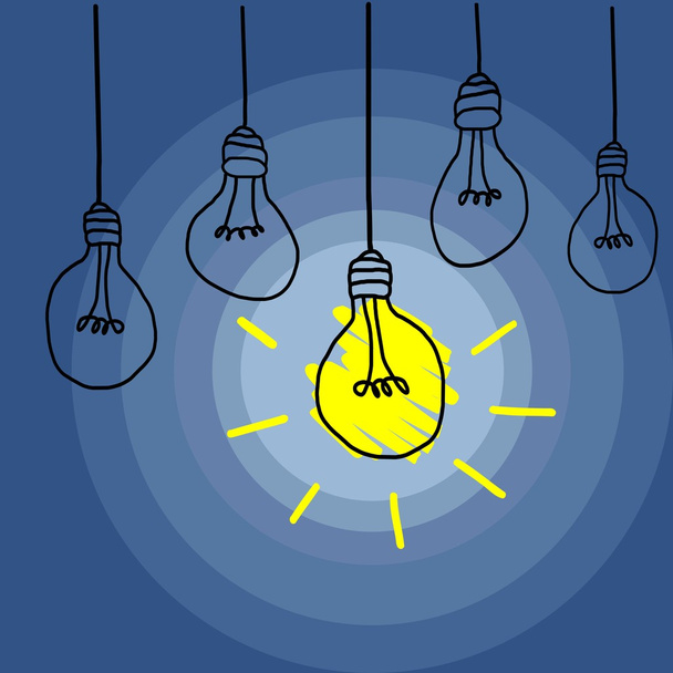 Инновационная бизнес-концепция с одной лампочкой в темной комнате
 - Вектор,изображение