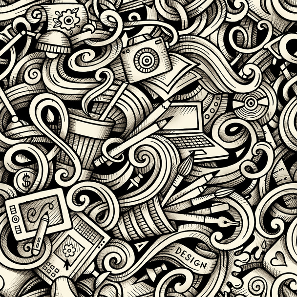 Cartoon handgetekende doodles Design en kunst naadloos patroon - Foto, afbeelding